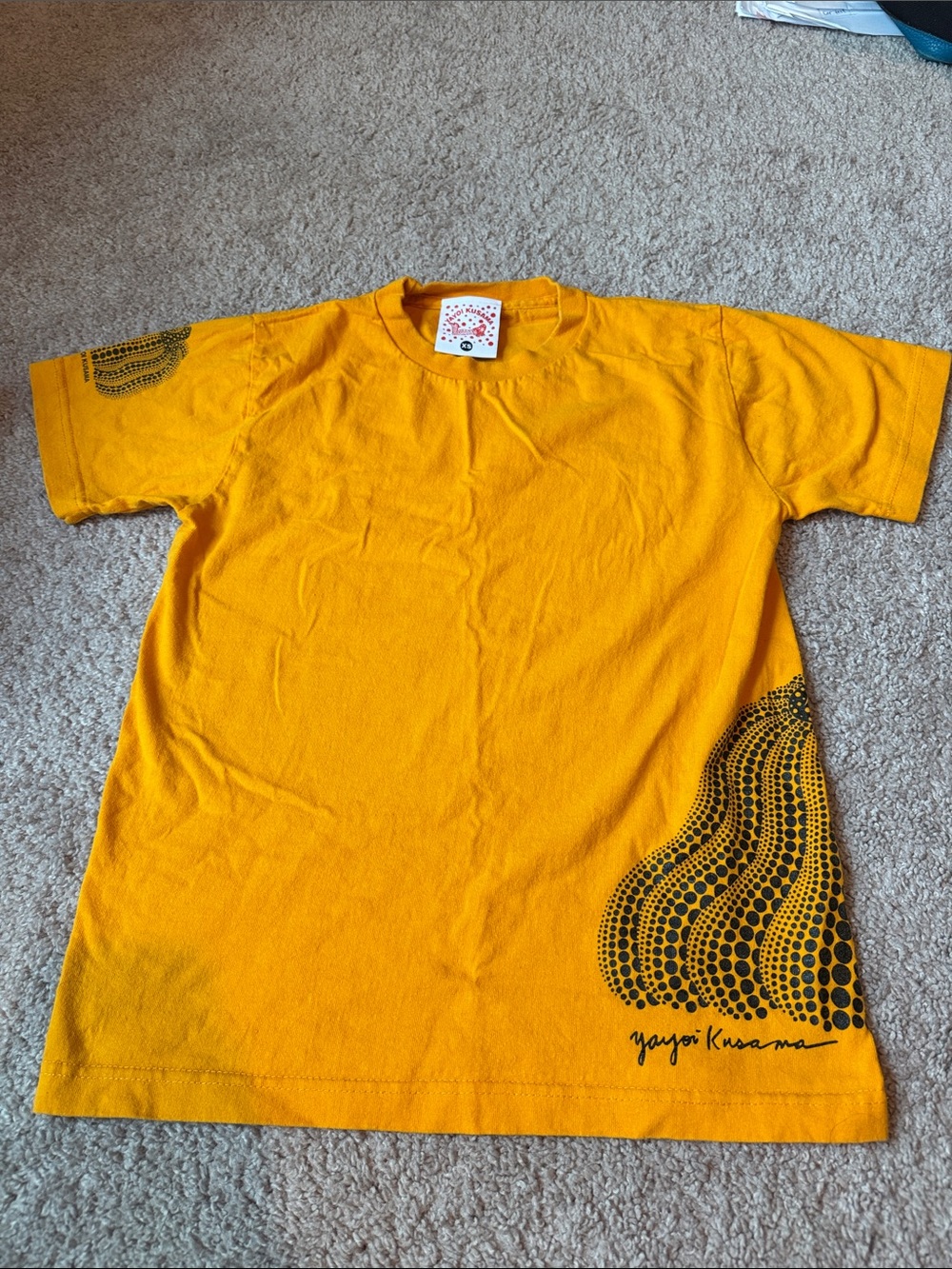 Yayoi Kusama pumpkin Yellow Graphic Tee with Black Dot Wave